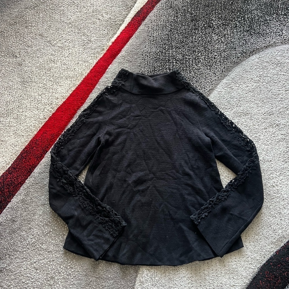 Knitted & Knotted Black Mockneck Lace Sleeve Sweater - Picture 3 of 7